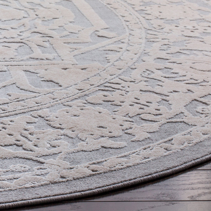 Calidia Oriental Light Gray Area Rug, Round 5'