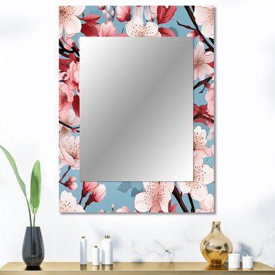 Aneeya Cherry Blossom Bliss - miroir mural décoratif oriental, oriental, miroir floral, impression d'art en métal