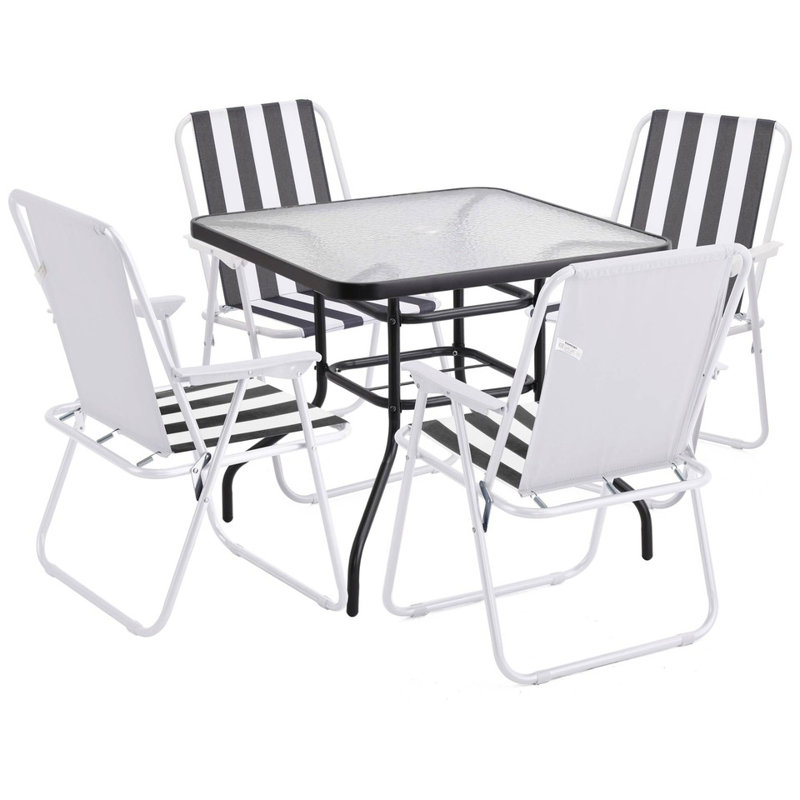 4 - Person Patio Dining Set with Square Table, White/Black