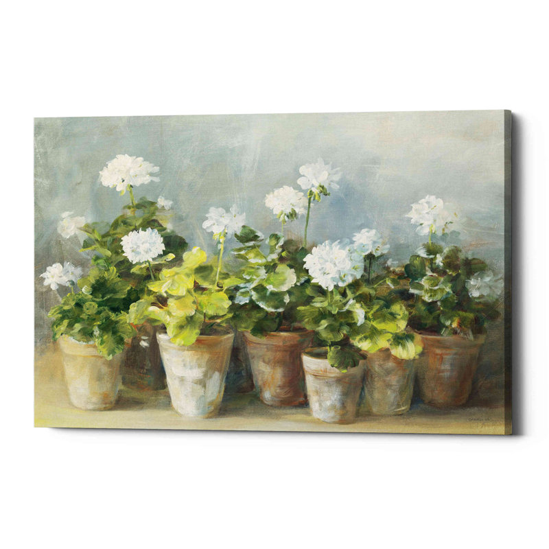«White Geraniums Crop» par Danhui Nai, art mural sur toile, H 18 po x l 26 po x P 0,75 po