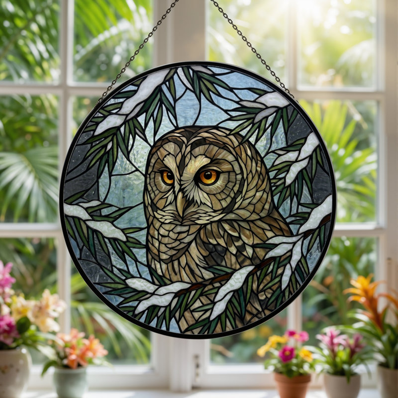 Panneau de vitrail hibou H 12 po, 12"H