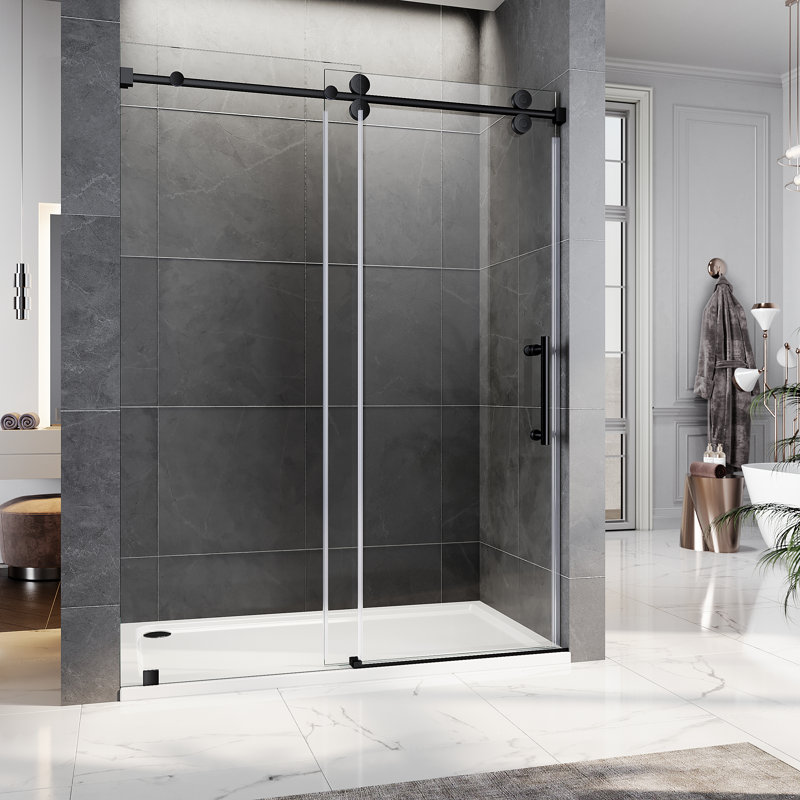 56" - 60" W x 79" H Single Sliding Frameless Shower Door, Black