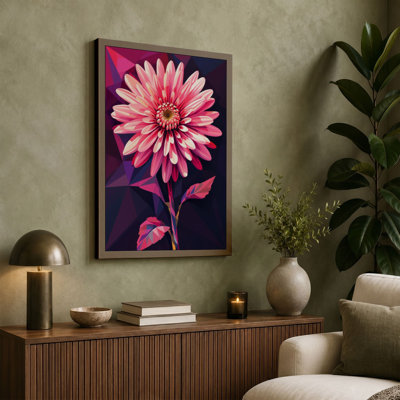 Pink Gerbera Geometric Botanical - Wrapped Canvas