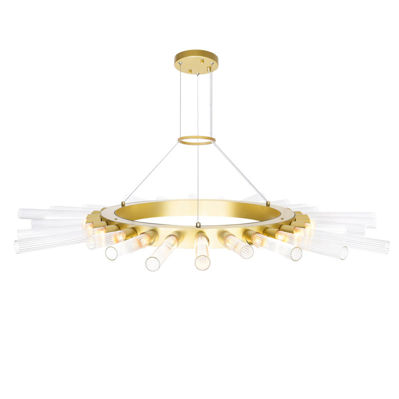 Lustre en roue de chariot à 14 lumières avec accents de cristal Litchford, H 2 po x l 48 po x P 48 po