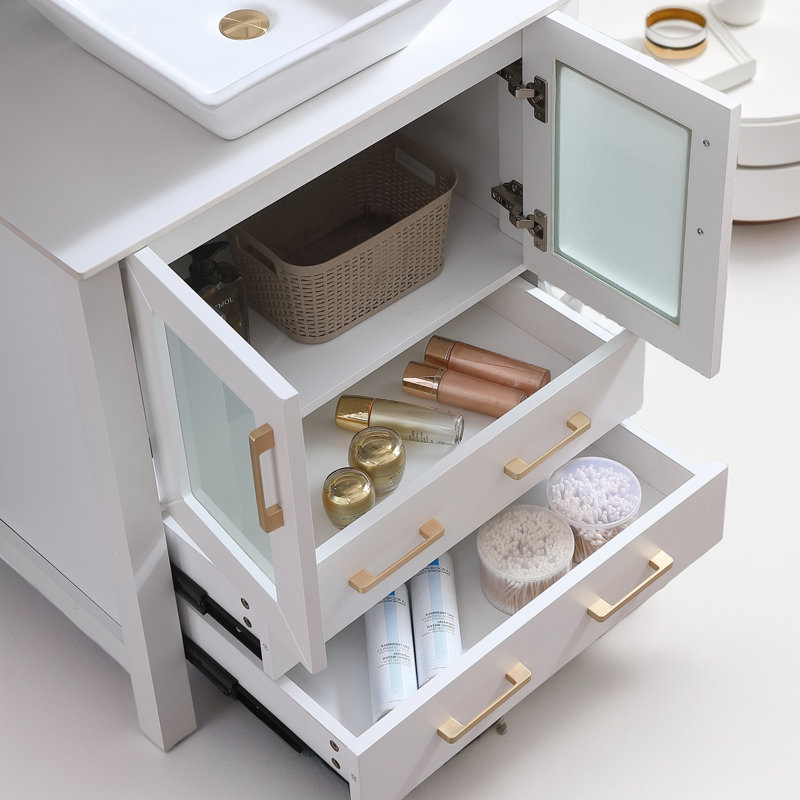 Byrl 30" Modern Free-standing Vessel Single Bathroom Vanity Set, White