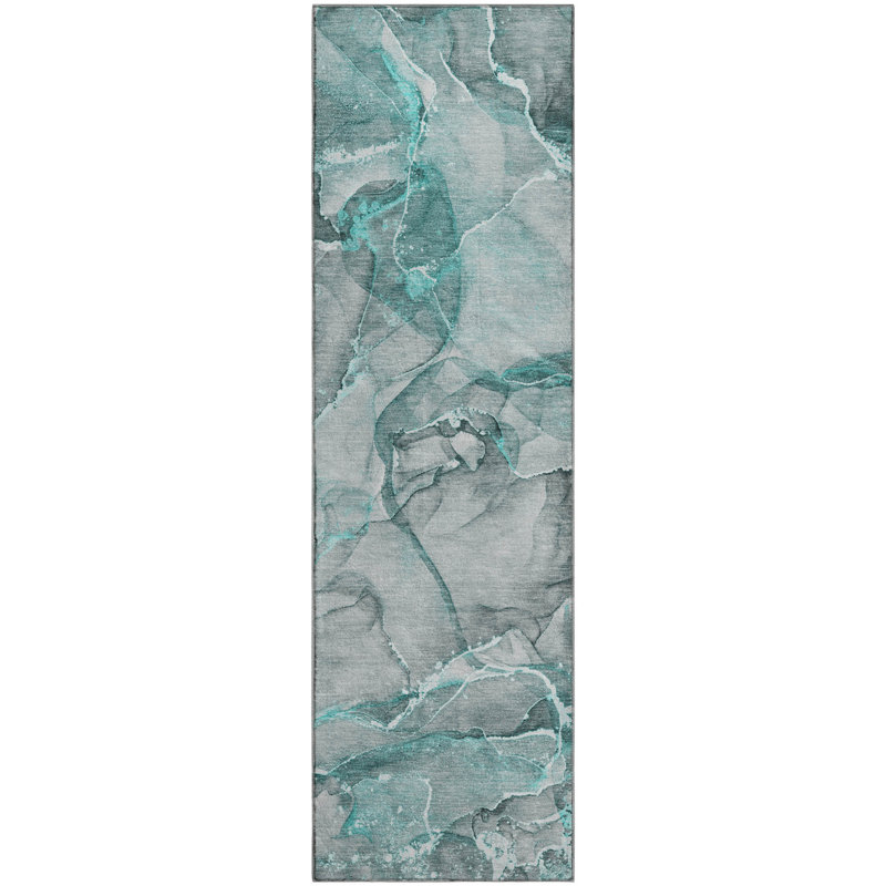Premium Machine Washable Cerrito AMF519 Blue Rug, Runner 2'3" x 7'6"