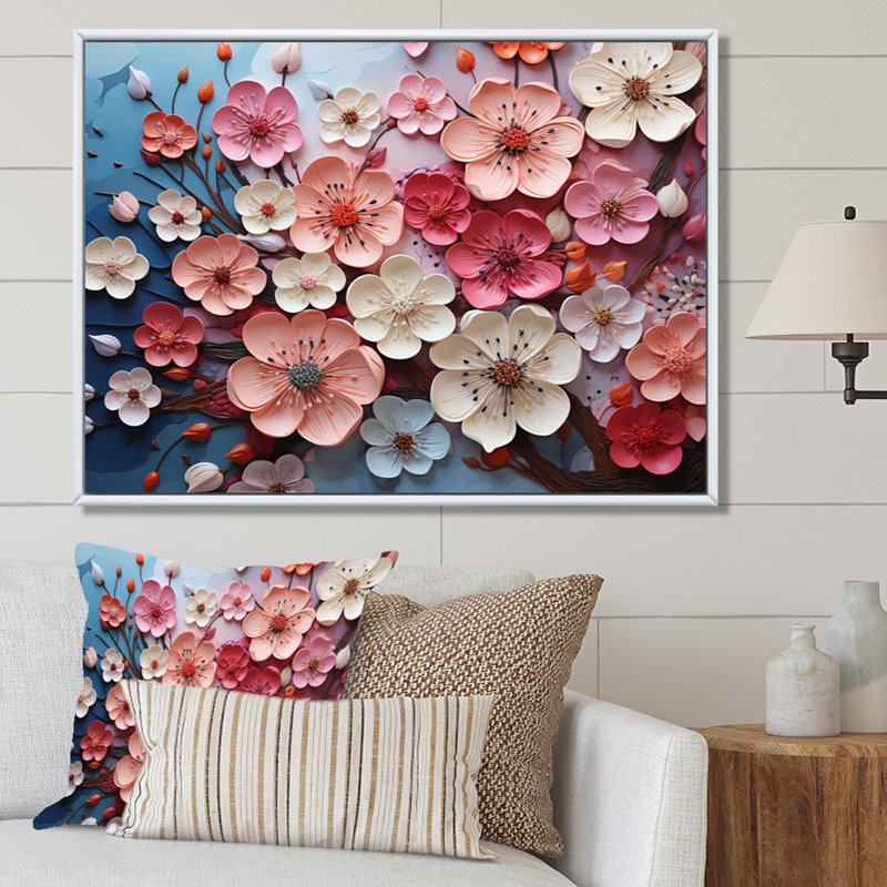 «Apple Blossom Harmony I», reproduction d'art sur toile, H 34 po x l 44 po x P 1,5 po, Cadre flottant blanc
