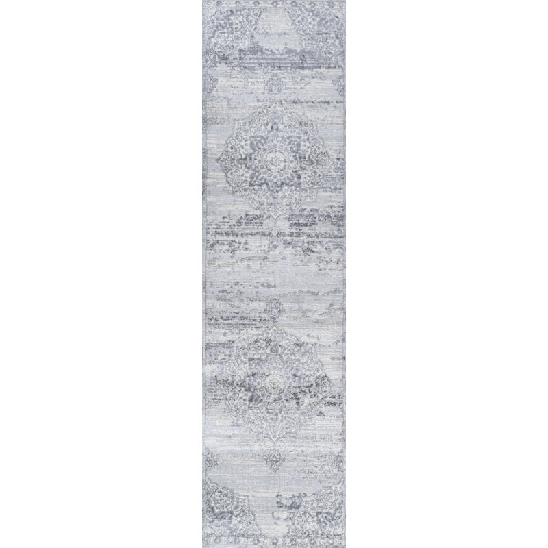 Tapis gris clair / ivoire Modern, Tapis de couloir 2 pi 3 po x 8 pi