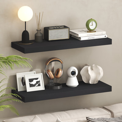 Ensemble de 2 étagères murales flottantes, tablette murale 12 x 35, tablette flottante fixée au mur avec support invisible, épaisseur 2 pouces, pour salle de bain, salon, chambre, bureau à domicile, style américain