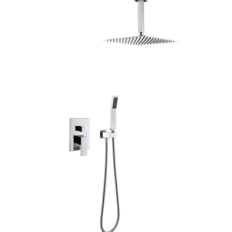 Contemporary Bathroom Shower Valve - Wall Mounted With Rainfall Head Luxury Faucet Polished Rain, Silver