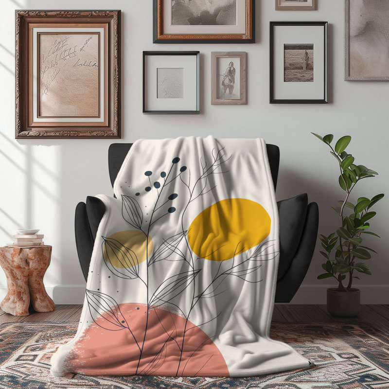 Simple Leafy Impressions - couverture en sherpa de qualité supérieure - reproduction d'art luxueuse, Grand lit