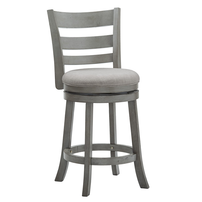 Adelynn Swivel Upholstered Counter Stool with Solid Wood Frame, Grey Linen, Counter Stool (24.37" Seat Height), Antique Gray