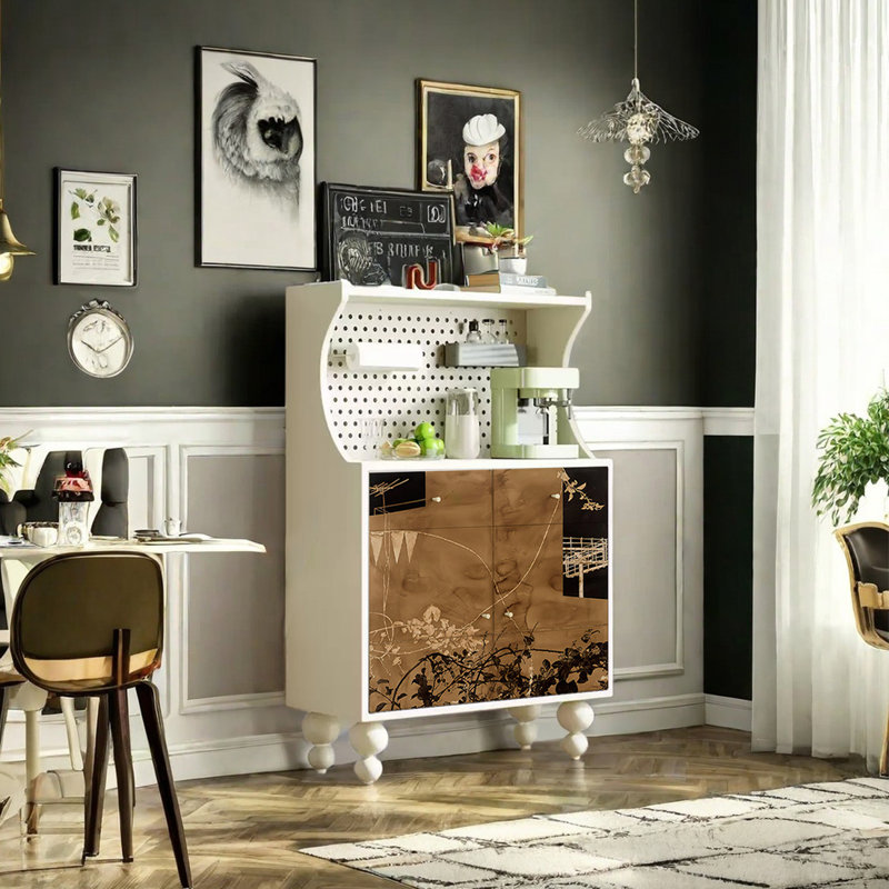 Armoire d'appoint art multifonctionnel rétro, Ivoire blanc