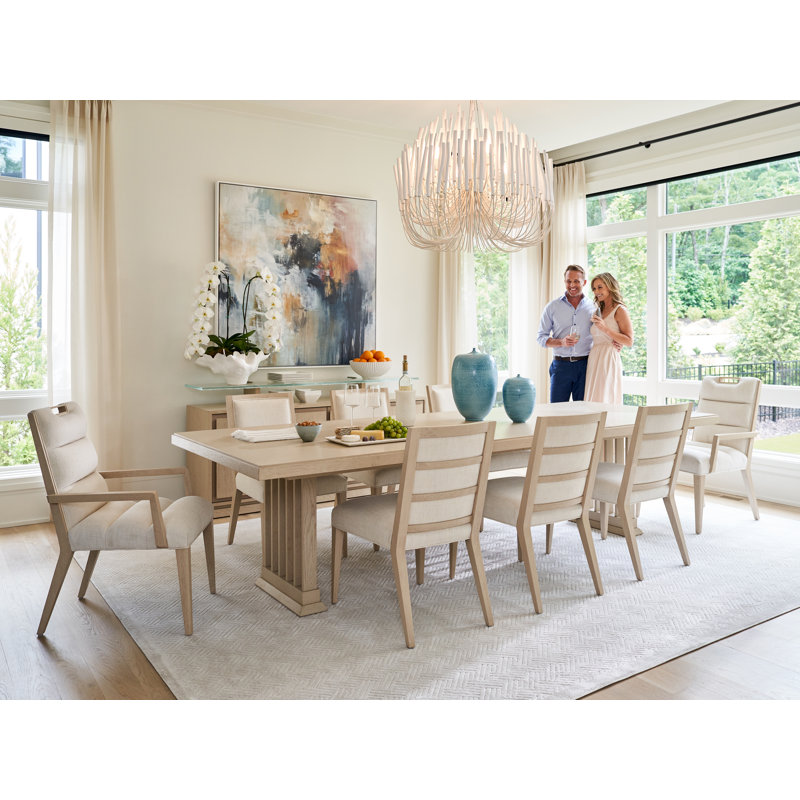 Beige Wood Extendable Rectangular Dining Table for Eight