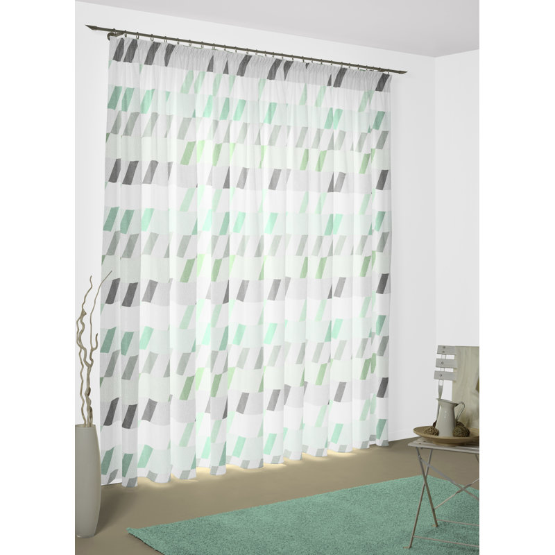 Lopez Room Darkening Single Panel, 225cm H x 132cm W, Light green/Grey/Black
