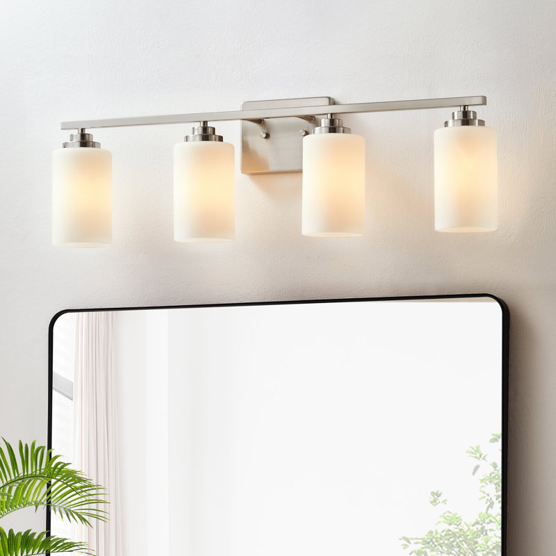 Vanity Light With Frosted White Glass, Brushed Nickel, 4