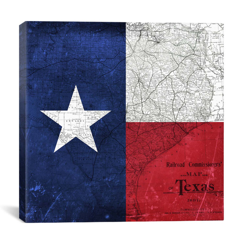 «Flags Texas Map with Lomo Film», impression sur toile tendue, H 12 po x l 12 po x P 1,5 po, Toile tendue, Pas de tapis