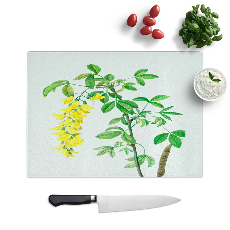 Glass Laburnum Flowers in Yellow by Pierre-Joseph Redoute Chopping Board, 39 cm W x 28.5 cm L