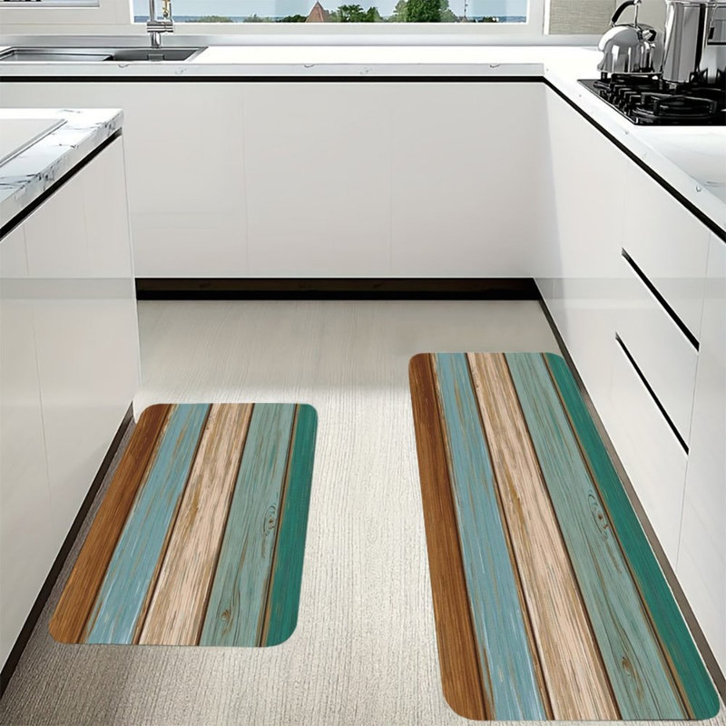 Tapis de cuisine en bois vieilli à motif de planches de bois vieilli, paquet de 2
