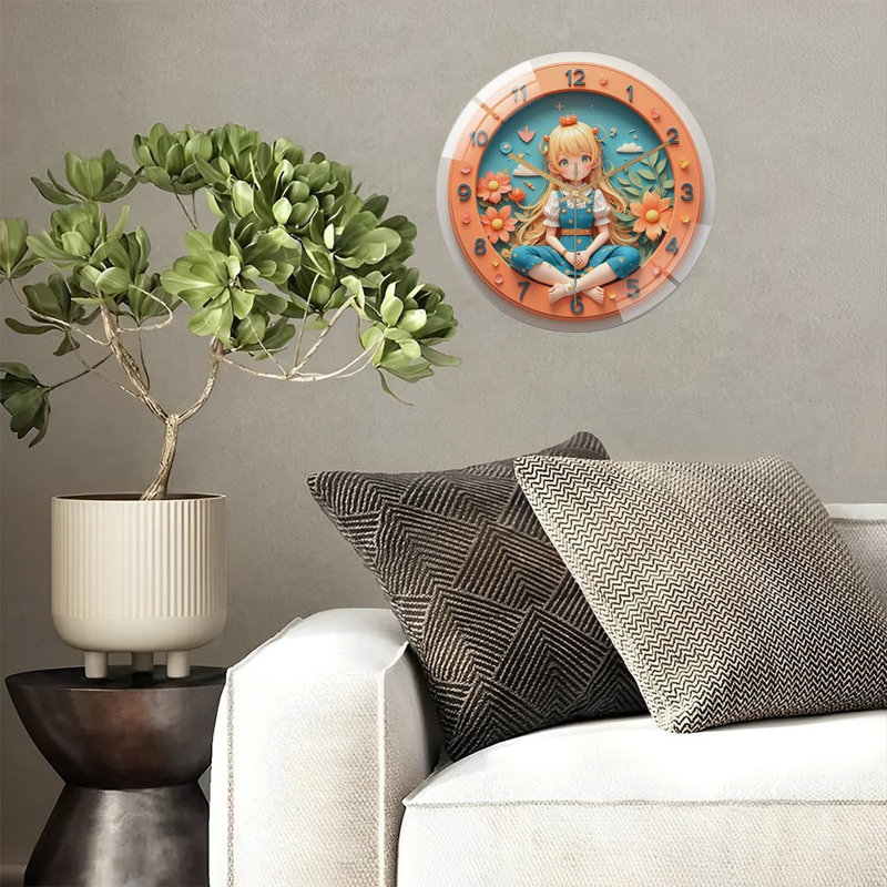 Vintage Floral Girl Wall Clock Home Decor Item Art - 12'' Modern Glass Wall Clock