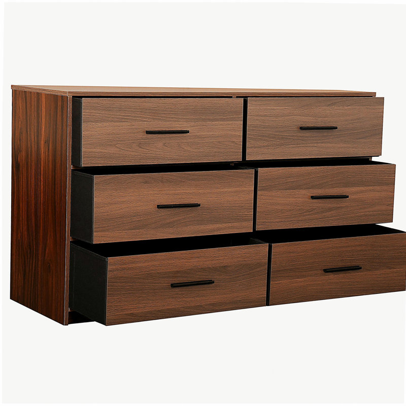 Commode 6 tiroirs avec grands tiroirs en tissu, noyer