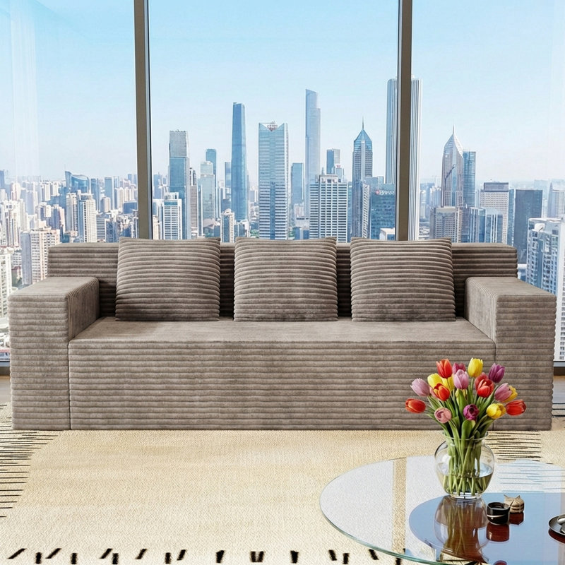 71 Inch 3-Seater Sofa, Corduroy Fabric Modular Sectional Sofa, Deep Seat Couch No Assembly Required for Living Room, Bedroom, and Apartment