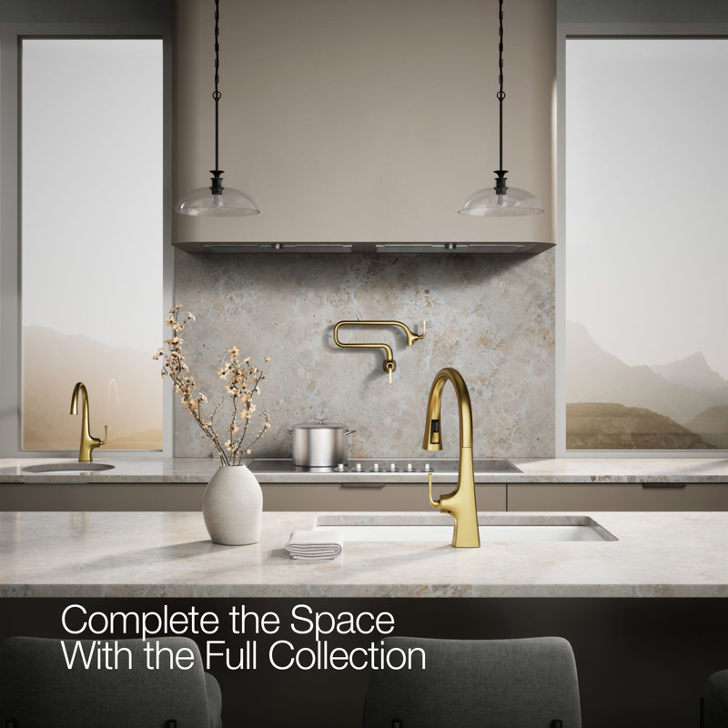 Graze Touchless Pull-Down Kitchen Sink Faucet With Three-Function Sprayhead, Vibrant Brushed Moderne Brass