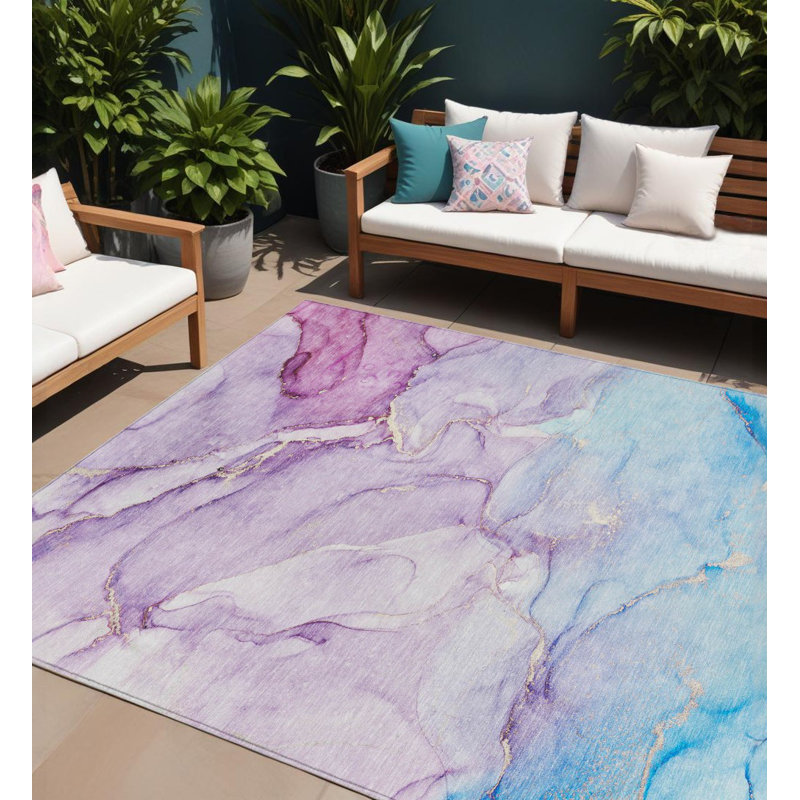 Tapis intérieur lavable abstrait 10 pi x 14 pi mauve