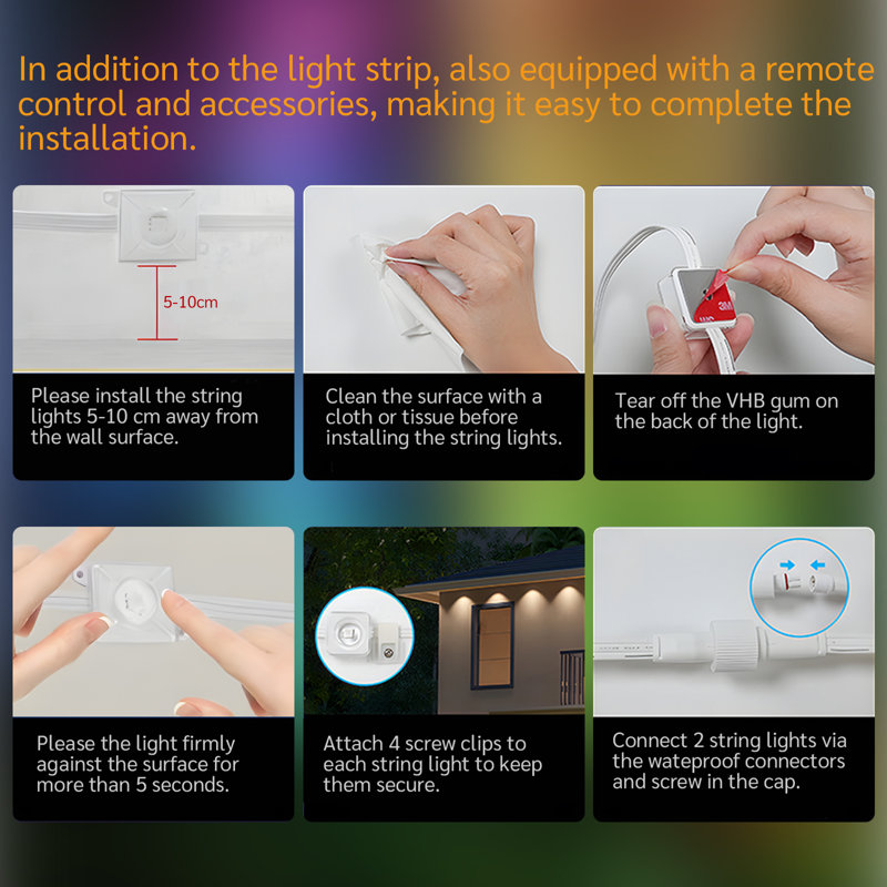 150ft Permanent Outdoor Eaves Lights, Smart Waterproof RGB IC Roof Lighting with Remote & App Control, 150 FT