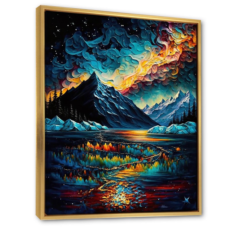 Paysage mystique de montagne arctique, H 32 po x l 24 po x P 1 po, Cadre flottant doré