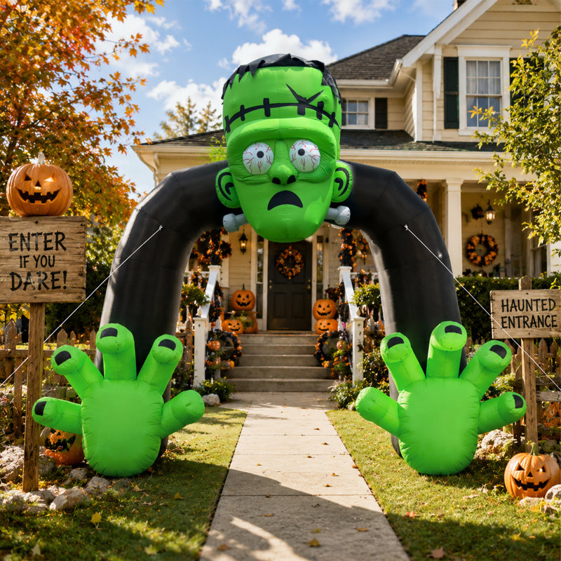  Décoration d'extérieur gonflable en forme d'arche gonflable de 14 pieds d'Halloween Frankenstein