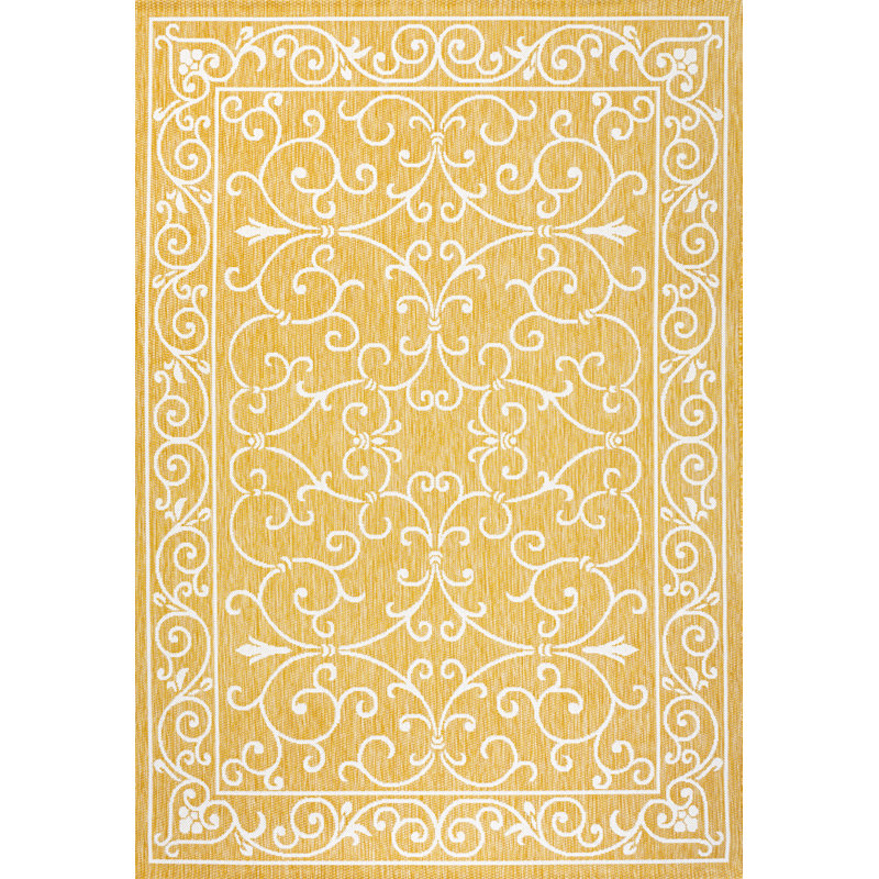 Tapis d'intérieur / extérieur jaune tissé texturé Debbe, Rectangle 3 pi 1 po x 5 pi