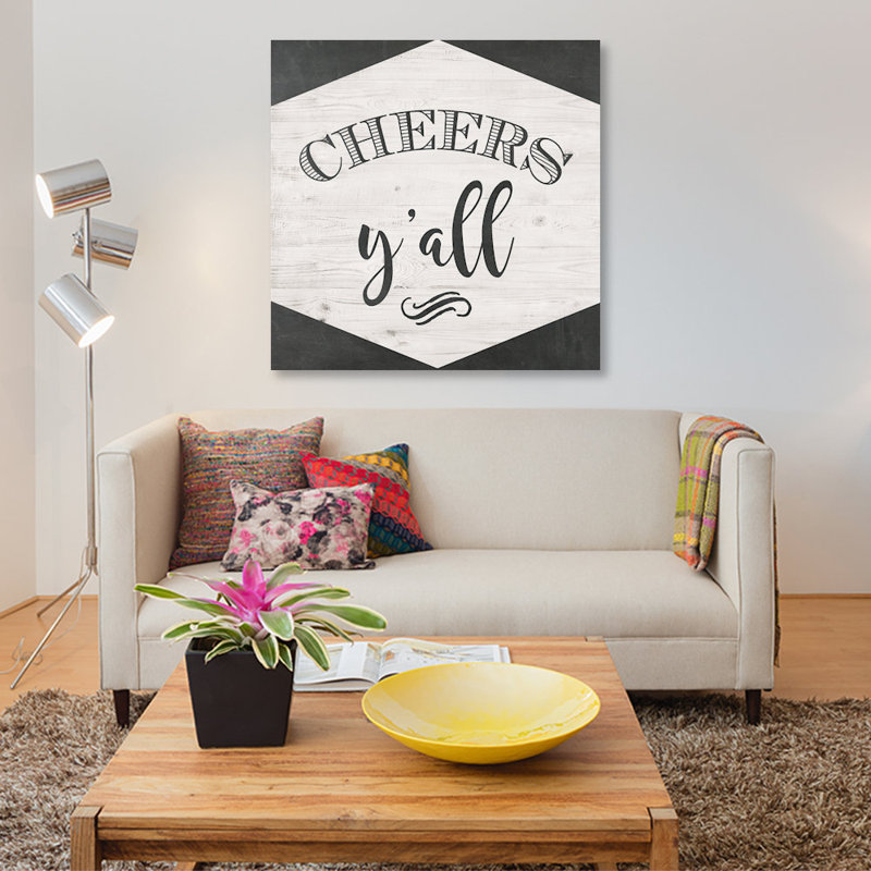« bravos y’all », art textuel sur toile, H 37 po x l 37 po x P 1,5 po, Toile tendue, Pas de tapis