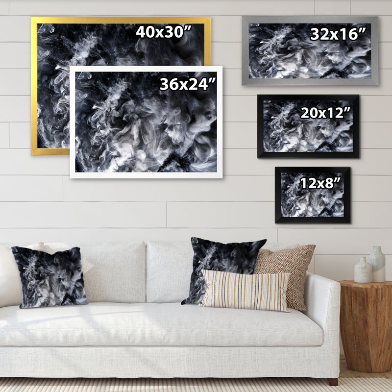 Abstrait noir blanc tourbillonnant fumée - cadre photo, impression sur toile, Cadre photo noir, H 8 po x l 12 po x P 1,5 po