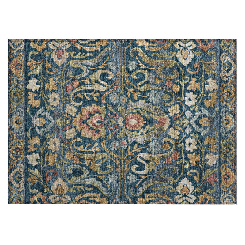 Machine Washable Indoor/Outdoor Husby ACN2193 Floral Rug, Rectangle 1'8" x 2'6"