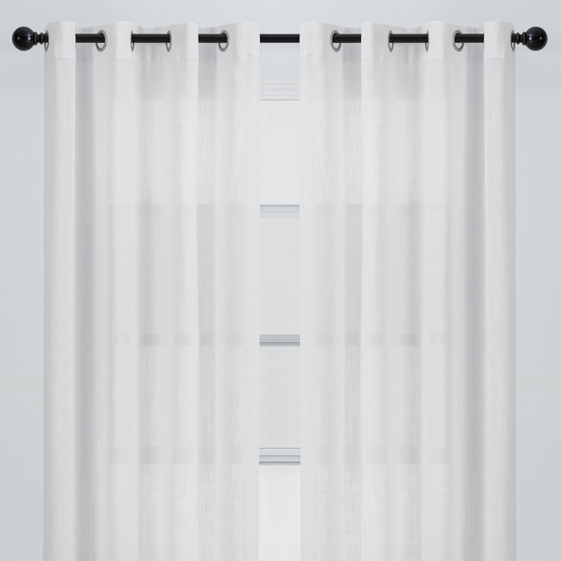 Paire de rideaux semi-transparents avec œillets Monge, Blanc, L 52 po x L 63 po