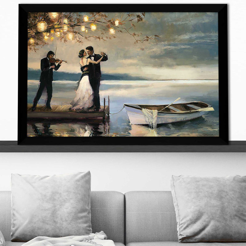 «Twilight Romance» par Steve Henderson - Peinture, H 33,5 po x l 49,5 po, Cadre noir, Noir