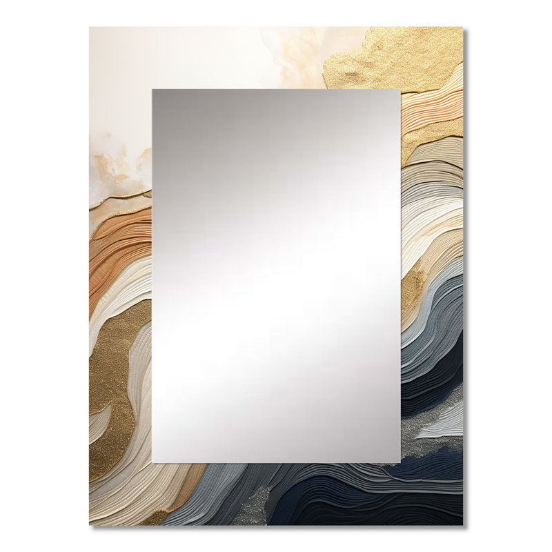 White And Blue Coastal Waves Fusion - Abstract Shapes Large Wall Mirror, Modern Unique Mirror, Printed Metal Art, 32" x 24"