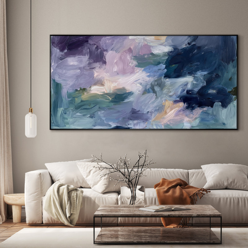Très grand imprimé mural d'art sur toile - La couleur abstraite mauve et bleue douce mélange le décor de l'œuvre pour le salon ou la chambre à coucher - «Assemblage requis du cadre (cadre non fini)»