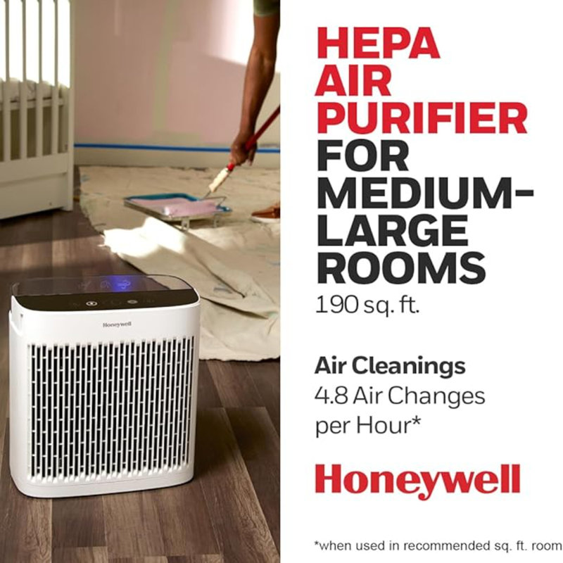 Purificateur d'air HEPA Honeywell Insight avec indicateur de qualité de l'air pour pièces de taille moyenne à grande (190 pieds carrés), blanc - feu de forêt / fumée, pollen, squames d'animaux et purificateur d'air à poussière