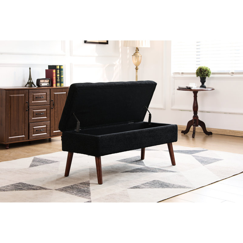 Banc de rangement en lin noir - l 43,7 po x P 18,1 po pour vestibule, bout de lit et entrée de chevet avec bout, Noir