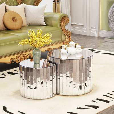 Table basse à miroir de luxe - Petite table basse argentée de mobilier de salon moderne convenant aux meubles modernes