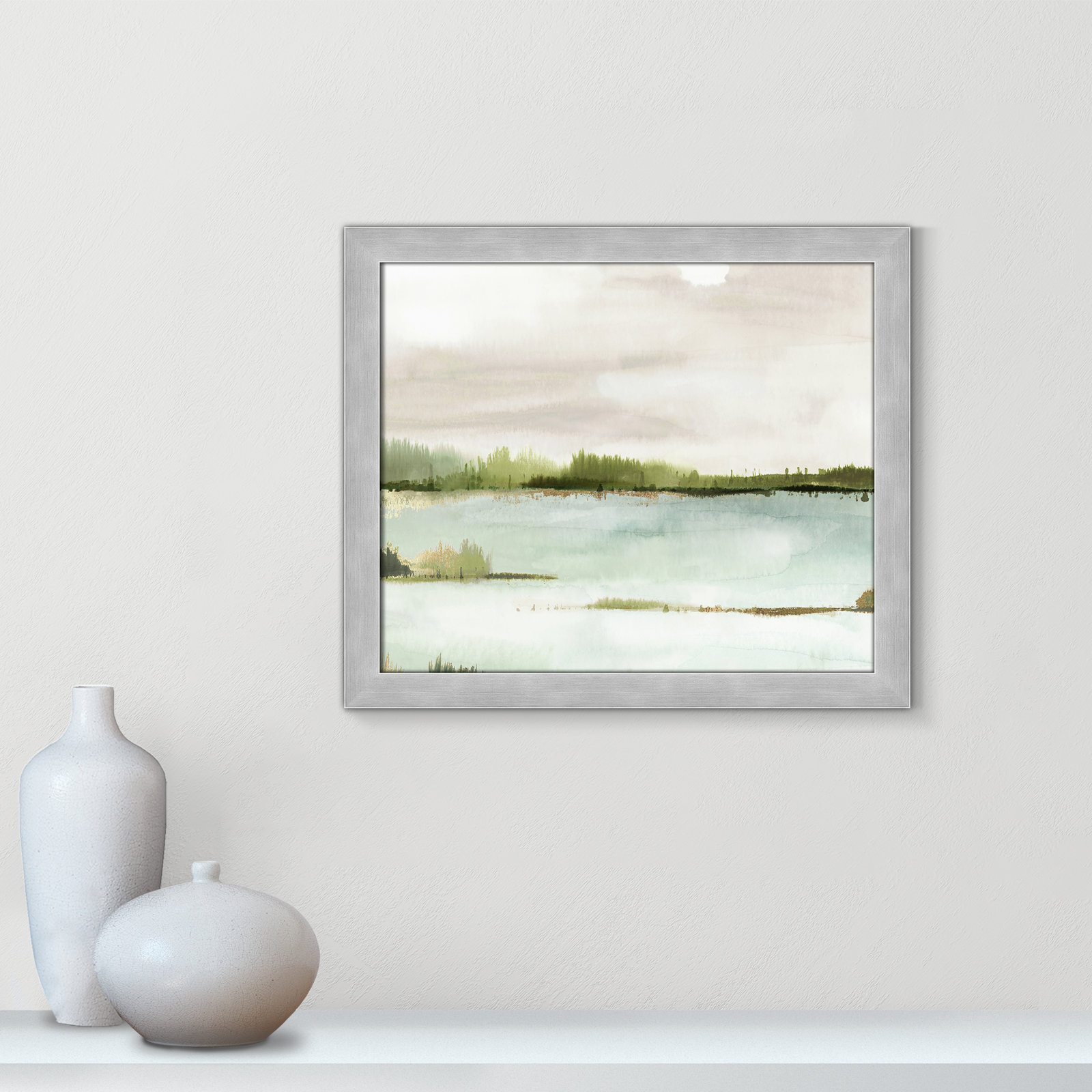 Adamsville "Silent Lake" Painting, 17" H x 20" W x 1.12" D, Matte Silver Framed