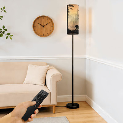 Lampe sur pied sans soudure horizontale Mère ours petit ours qui marche oiseaux de la forêt Lampe sur pied moderne à intensité variable avec télécommande Pédale abat-jour Abat-jour haut Pôle d'angle pour le salon Chambre Bureau