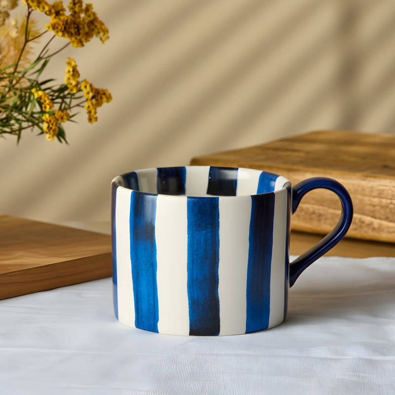 Stripes Stoneware Coffee Mug, Blue