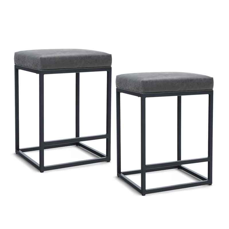 Jadwiga Upholstered Counter Stool with Metal Frame, Gray, Counter Stool (24" Seat Height), 2