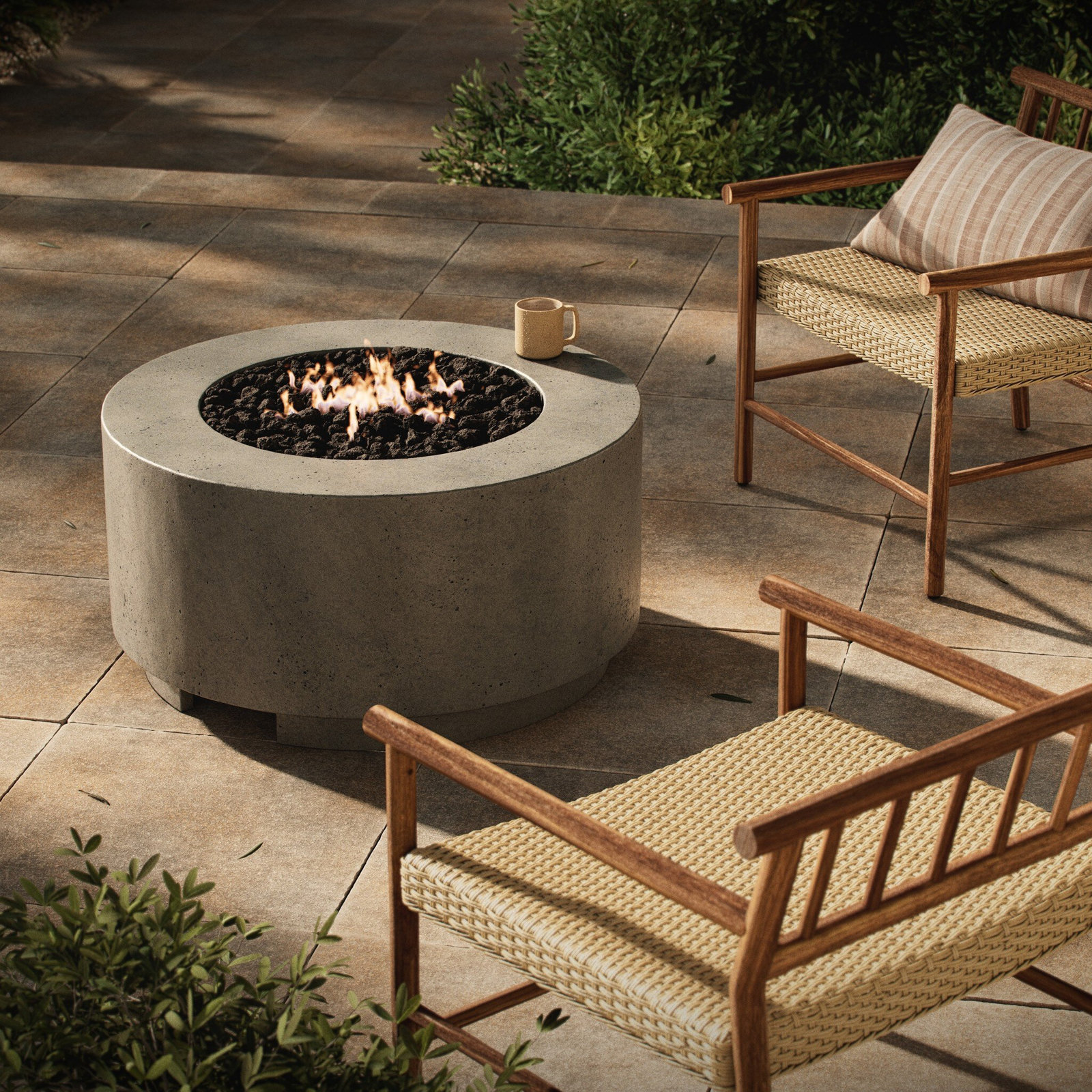 Round Fire Pit Table, Pewter Concrete, Natural Gas