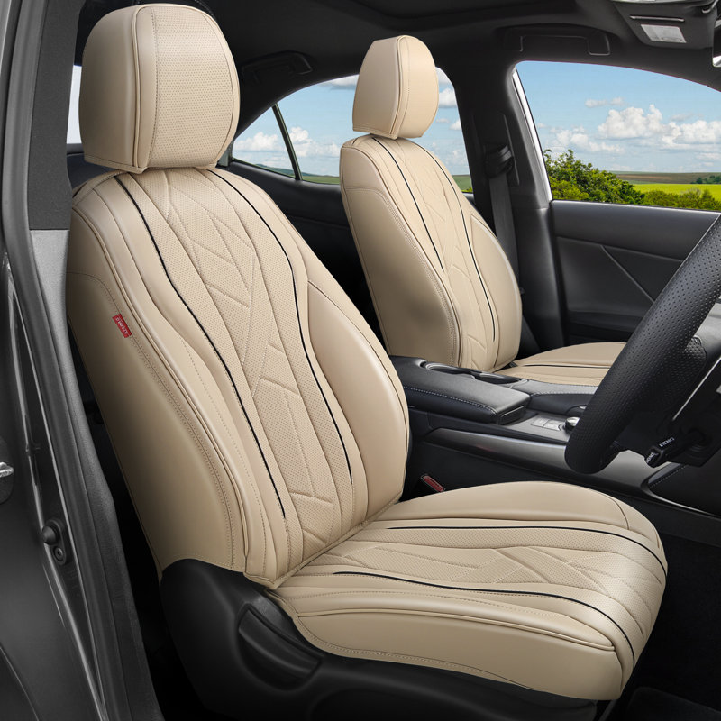 Touring Series Front Seat Covers With Airbag Compatible, Reserved Opening Holes For Headrest, Universal For Cars, Beige