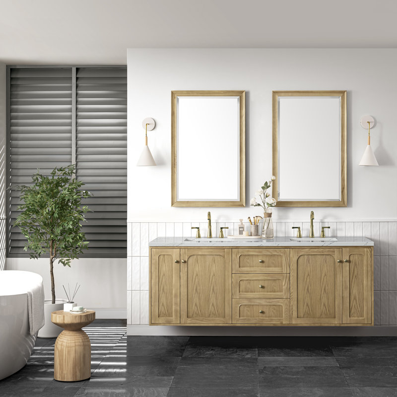 Laurent 72'' W Double Vanity, Light Natural Oak, Ethereal Noctis, 8" Widespread