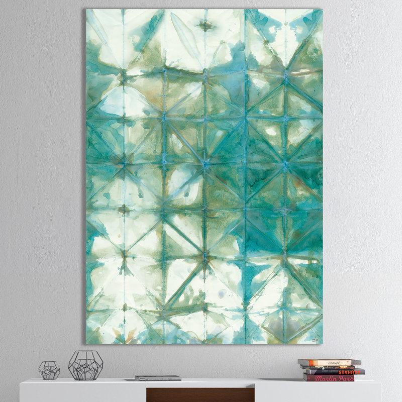Turquoise aquarelle géométrique III - reproduction d'art sur toile tendue, H 46 po x l 36 po x P 1,5 po